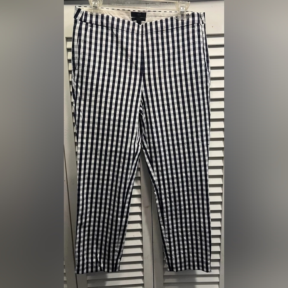 J Crew Womens Mattie Pants Size 0 Gingham Plaid Crop Cotton Blend